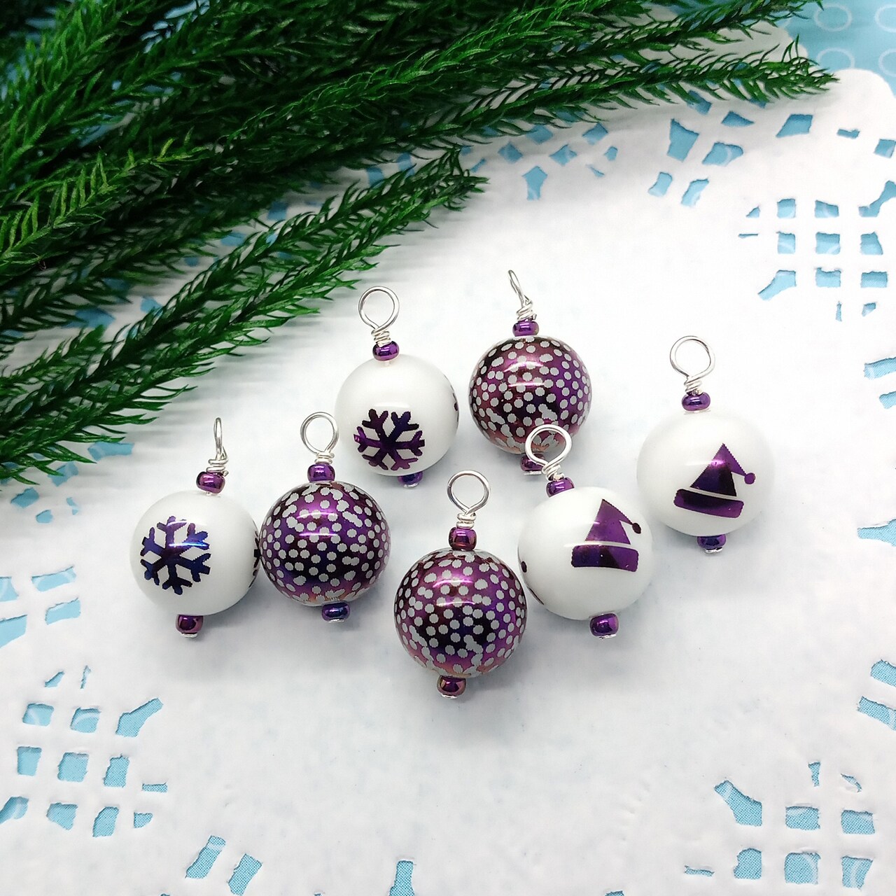 Mini Christmas Ornaments, 8 pieces in Purple for Miniature Trees, Hooks Included, Adorabilities